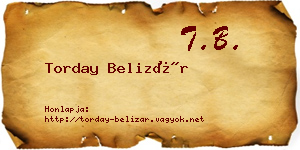 Torday Belizár névjegykártya